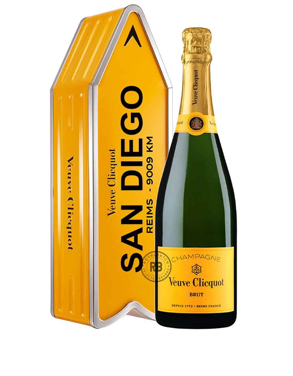 Veuve Clicquot Yellow Label Brut Champagne Arrow Gift Case San Diego Edition